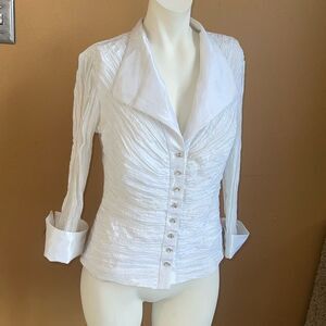 Cachet Women's Blouse White Size 4 Dress Occasion Fancy Faux Diamond Buttons